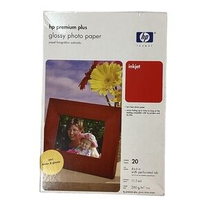 NEW HP Premium Plus‎ Glossy 4x6 11.5 mil Photo Paper 20 Sheets Q1977A